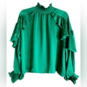 Elegant Green Women's Ruffle Top Sz M